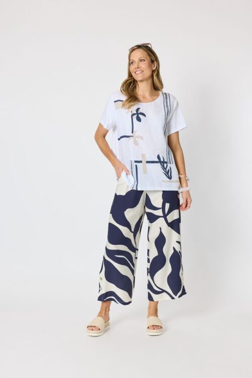 Clarity Bay Leaf Top Navy/White 50108