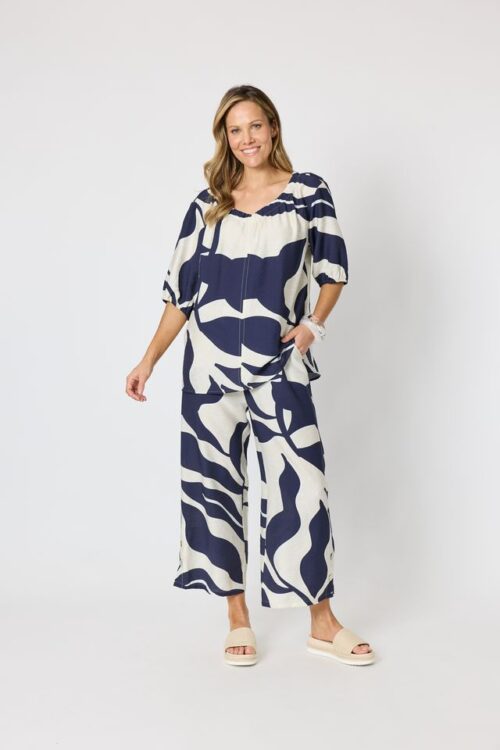 Clarity Bay Leaf Print Top Navy/Multi 50231