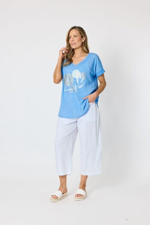 Clarity Orbit Print Top Sky Blue 50300