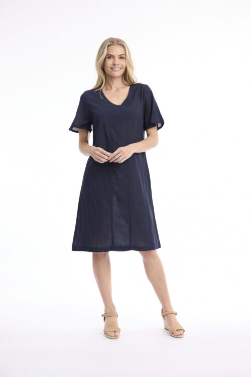 Orientique Linen Blend Shift Dress Navy 61069