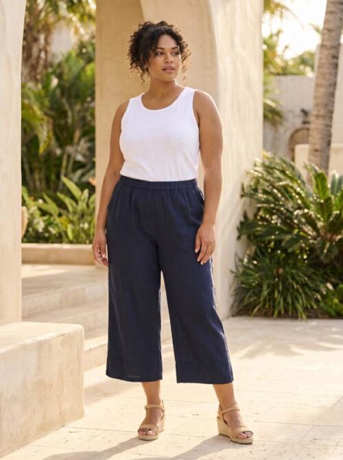 Orientique Linen Blend Pant Navy 6616