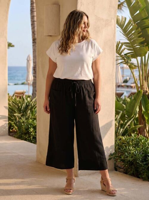 Orientique Linen Blend Pant Black 6616